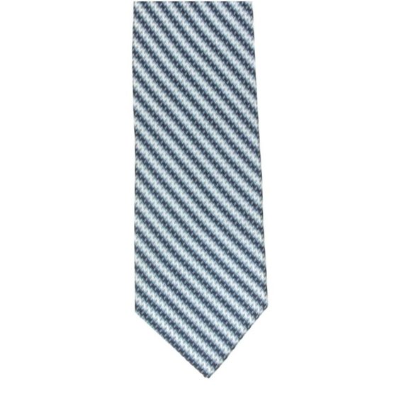 LAMBERTI Optical Diagonal Striped Blue Black White Jacquard Men's Silk Neck Tie - Picture 2 of 3